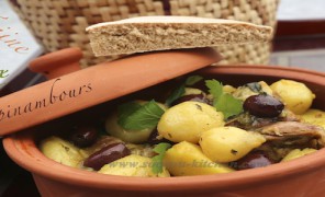 Tajine aux topinambours et olives violettes- طاجين البطاطا القصبية