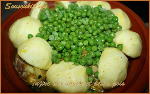 Tajine de Poulet, navets et petits pois