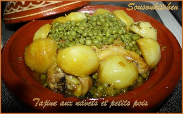 Tajine de Poulet, navets et petits pois