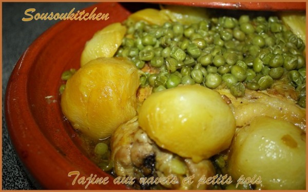 Tajine de Poulet, navets et petits pois